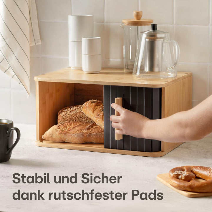 Praknu Brotkasten Gross aus FSC® Holz mit Schiebetür - Brotaufbewahrung 40x28cm - Platzsparend und s
