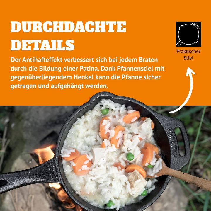 Petromax Feuerpfanne mit Stiel - Pfanne aus Gusseisen für alle Grill- und Herdarten, Gasflamme, Back