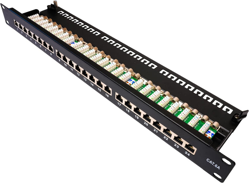 BIGtec 24 Port CAT6a Patchpanel Verteilerfeld Verteiler Patchfeld 500Mhz 10 Gigabit LSA Technik RJ45