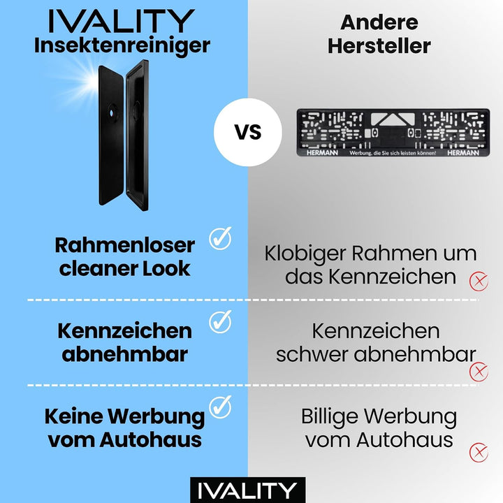 IVALITY Magnetischer Kennzeichen-Halter - Rahmenlose Nummernschild-Halterung für 1X Alu-Kennzeichen