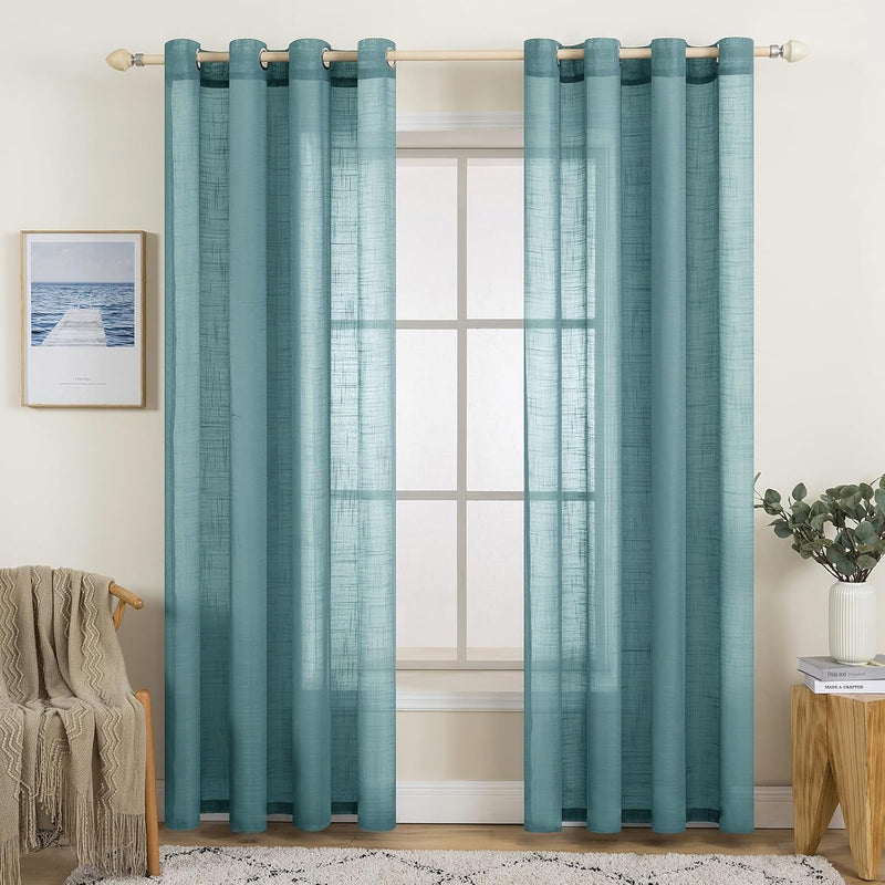 MIULEE 2er Set Voile Vorhang Sheer Leinenvorhang mit Ösen Transparente Leinen Optik Gardine Ösenscha