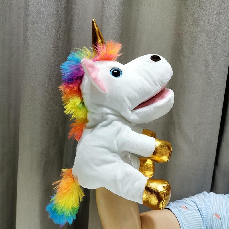 Hopearl Plüsch Einhorn Handpuppe mit offenem beweglichem Mund für fantasievolles Spiel, Rollenspiel,