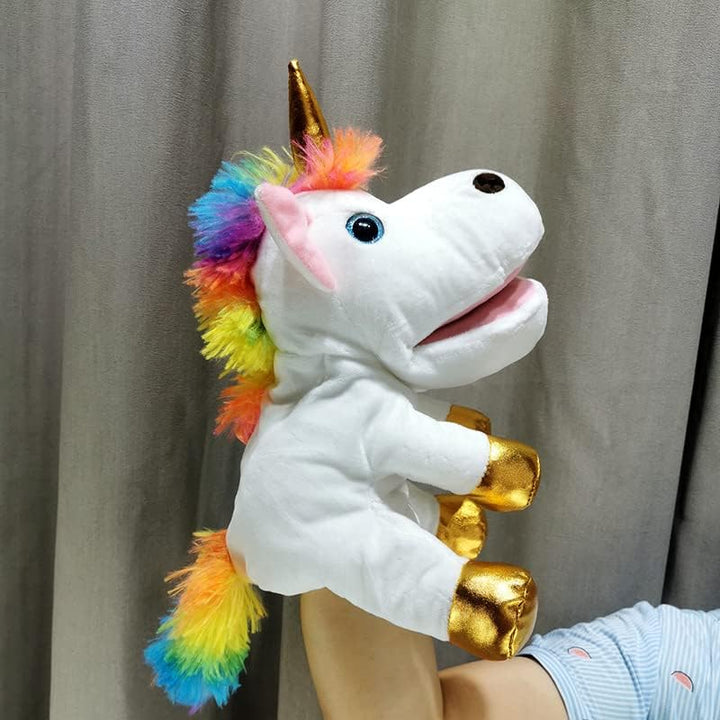 Hopearl Plüsch Einhorn Handpuppe mit offenem beweglichem Mund für fantasievolles Spiel, Rollenspiel,
