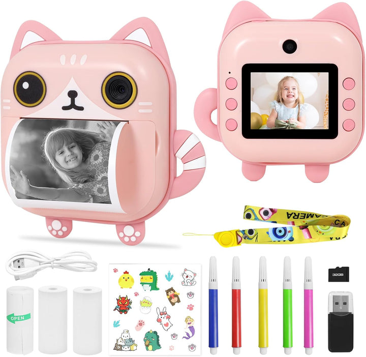 AURTEC Sofortbildkamera für Kinder, Mini-Thermodruckkamera, Keine Tinte erforderlich, 48 MP Dual-Kam