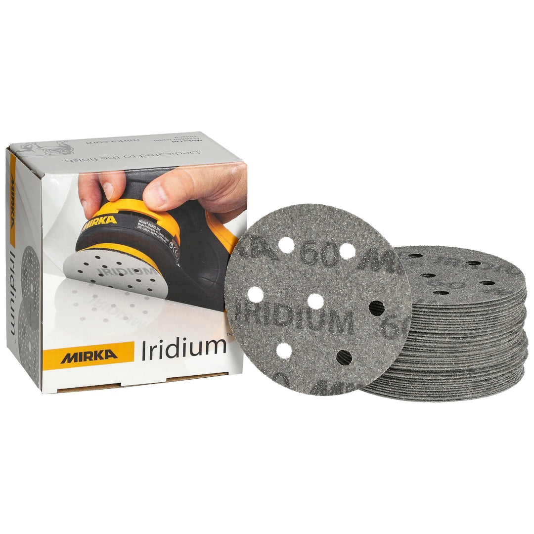 Mirka Iridium Premium-Schleifpapier Ø 90mm Klett 7-Loch, Korn 60, 50 Stk/Zum Schleifen von Lack, Spa