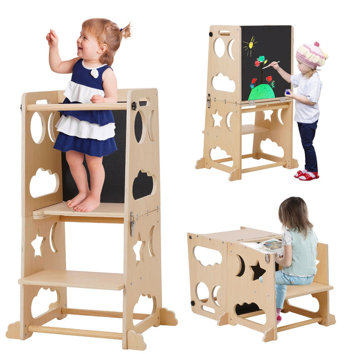 Montessori Lernturm für Kinder, 3 in 1 Learning Tower für Kinder Lernturm Klappbar Tritthocker mit T