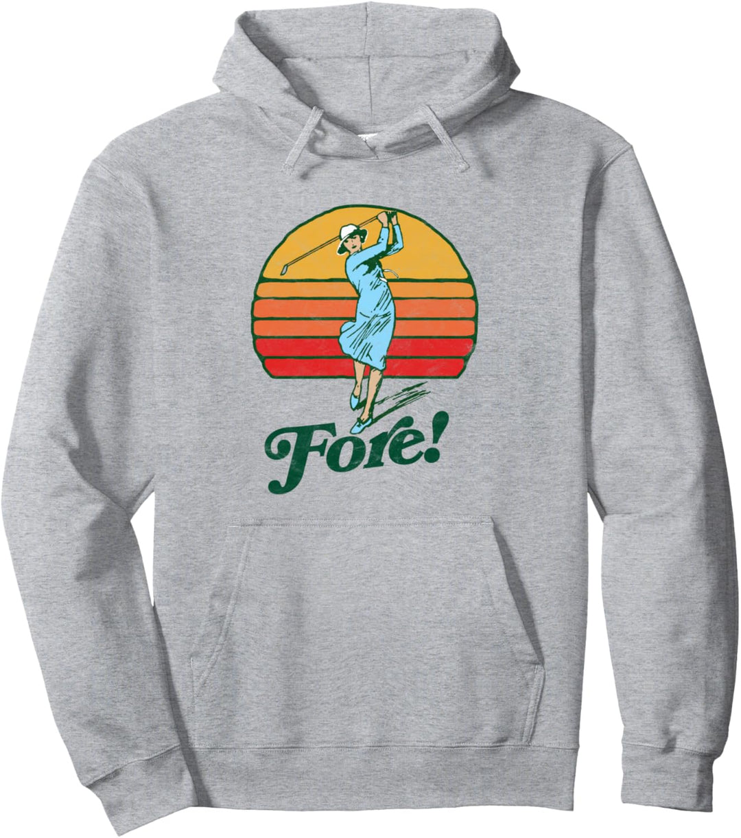 Fore! Vintage Female Golf Retro Funny Woman Golfer Graphic Pullover Hoodie