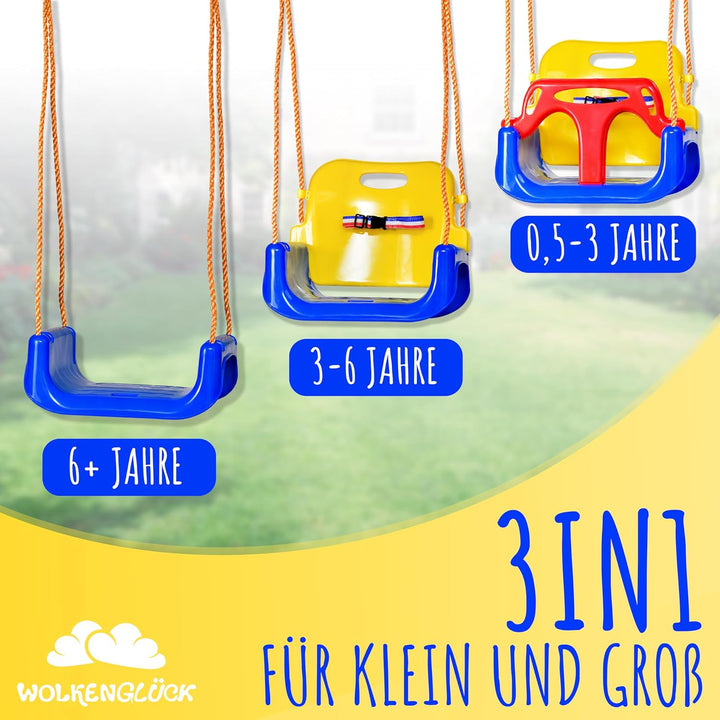 WOLKENGLÜCK® Babyschaukel 3 in 1 [6 Monaten bis 6+ Jahre] - Mitwachsende Kinderschaukel für Outdoor