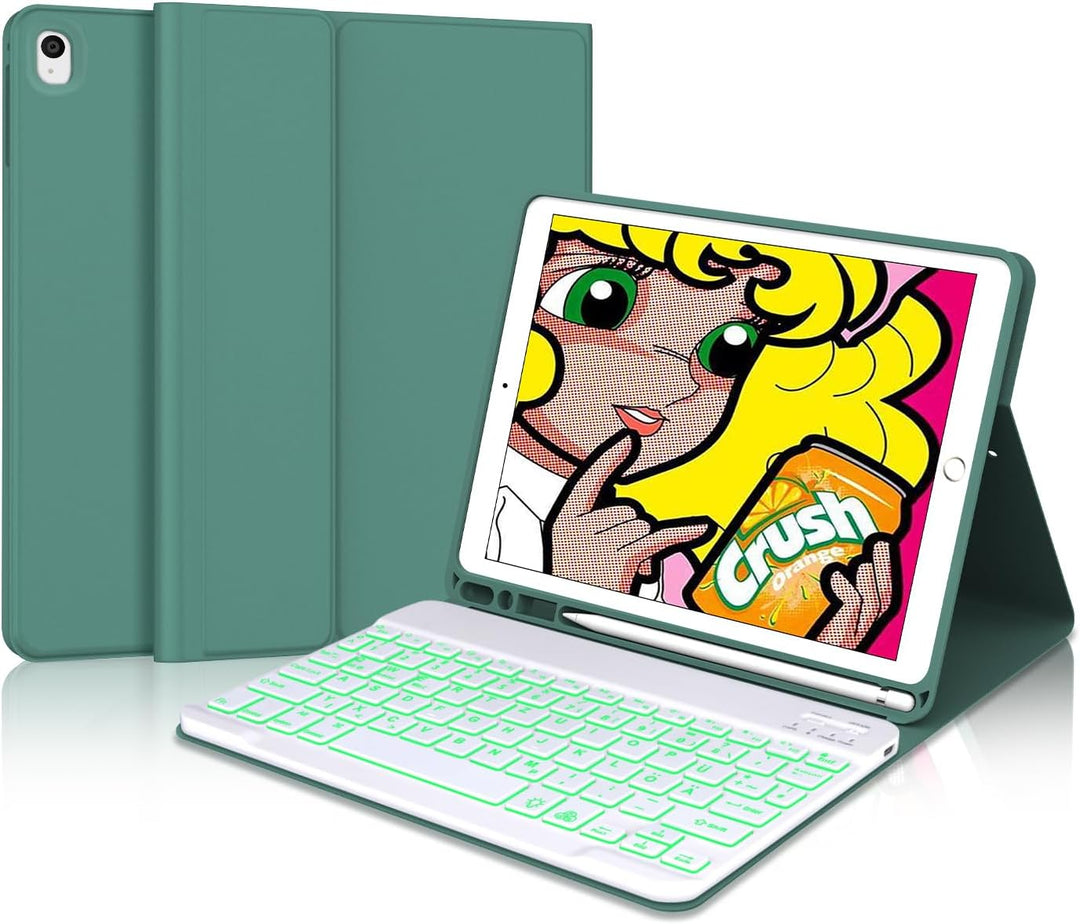 IVEOPPE Tastatur Hülle Kompatibel mit iPad 9.Gen/ 8.Gen/ 7. Generation 10,2 Zoll (2021/2020/2019),QW
