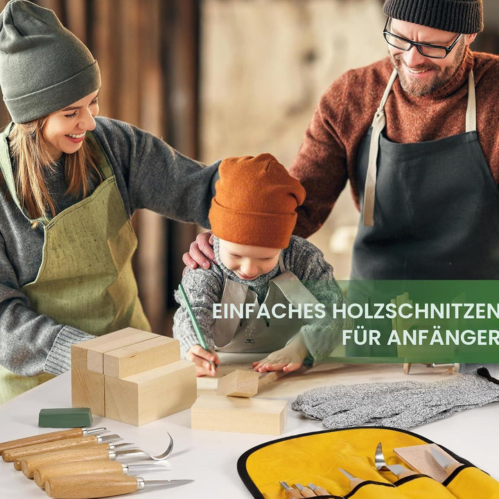 Holzschnitzwerkzeuge Set für Kinder &amp; Anfänger – 19-in-1 Holzschnitzset mit 8 Lindenholz-Blöcken, 6