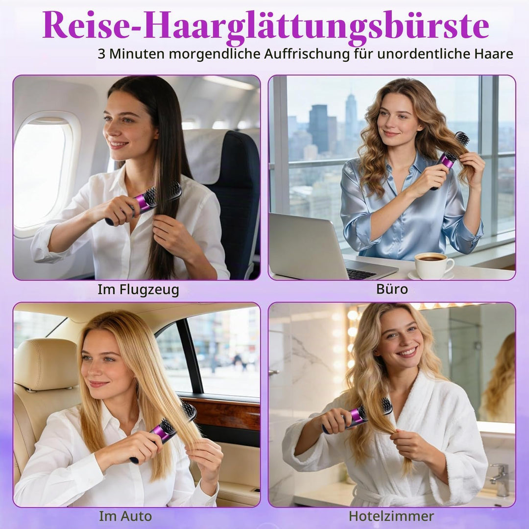 Glättbürste Kabellos Stylingbürste für Kurze Haare, Tragbare Glättungsbürste für Haarstyling, Go Bru