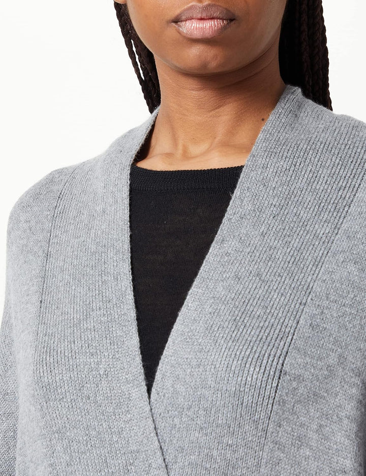 True Religion Damen Long Collarless Vest Strickjacke, Grey Melange