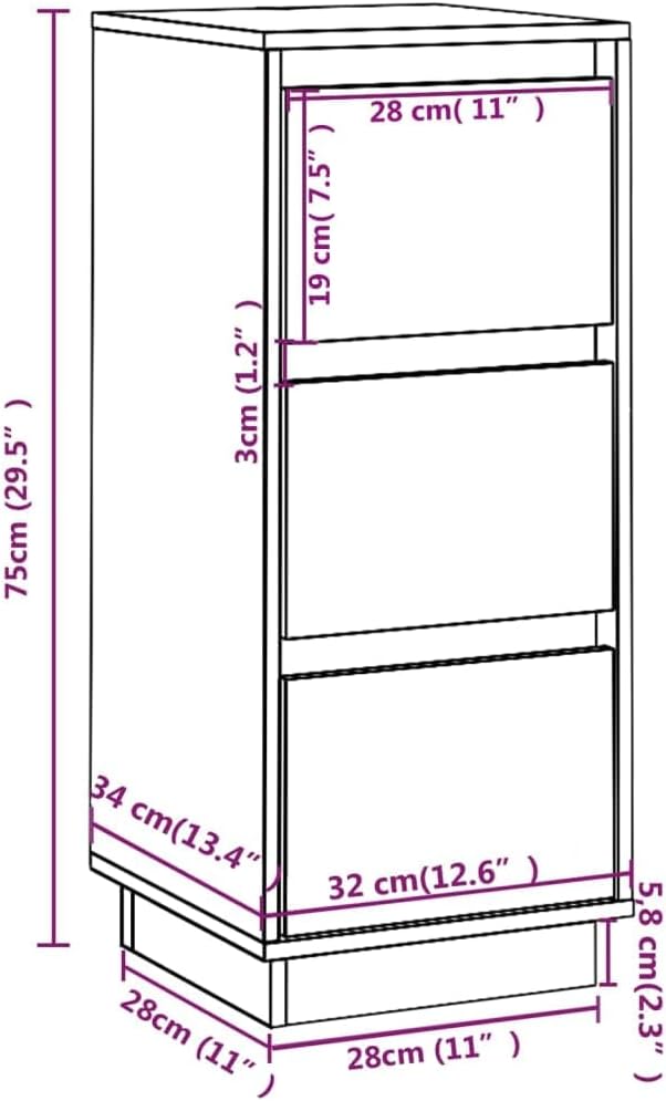 vidaXL Sideboard mit 3 Schubladen Kommode Anrichte Schrank Beistellschrank Mehrzweckschrank Schublad