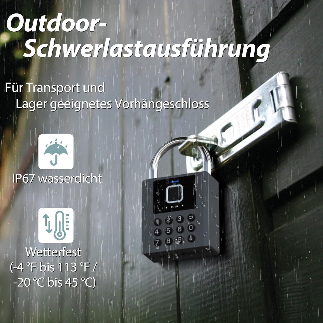 Fingerabdruck Vorhängeschloss Outdoor eLinkSmart Zahlenschloss mit 9-Tasten-Code, Bluetooth App-Steu