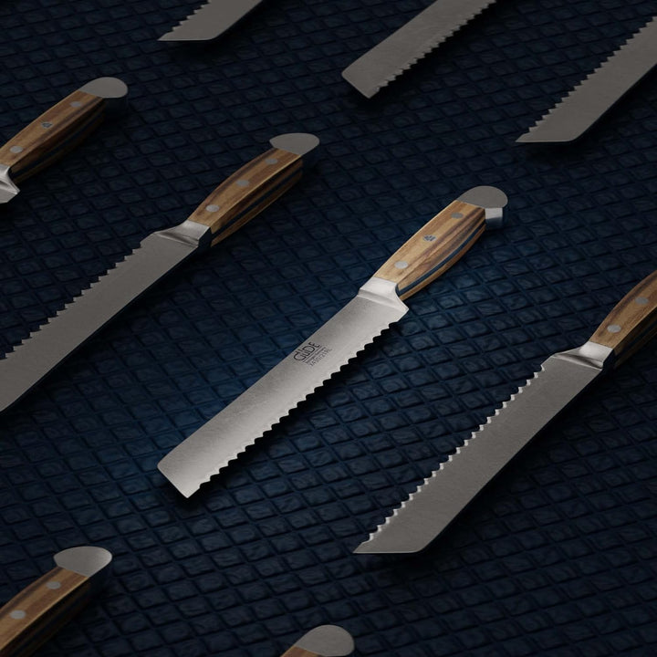 GÜDE Solingen - Brotmesser Links und Rechtshänder geschmiedet, 21 cm, Olivenholz, ALPHA OLIVE, Doppe