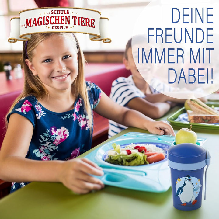 AWAVE Die Schule der Magischen Tiere Müslibecher To Go 540 ml rPET Blau Juri, Becher mit Löffel für