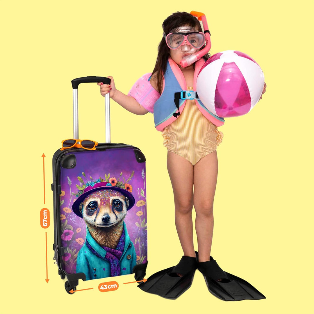 NoBoringSuitcases.com® Hartschalenkoffer Mädchen Kinder Koffer fürs Gepäck Carry on Trolli Erdmännch