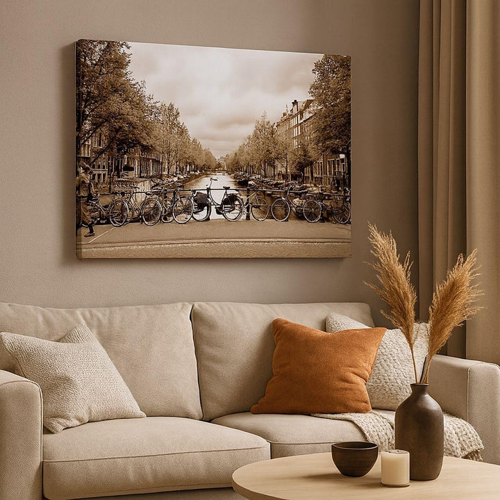 Bilder auf Leinwand 100x70cm Leinwandbild Kanal Fahrräder Amsterdam Zentrum Gross Wanddeko Bild Schl