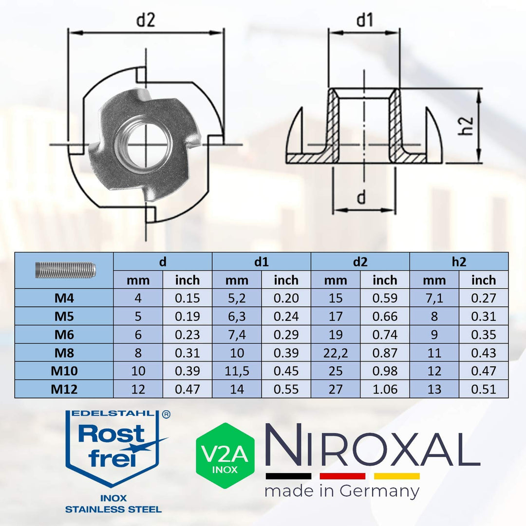 Einschlagmuttern M10 Edelstahl 100 Stück Einschlagmutter V2A mit 4 Einschlagspitzen metrischem Gewin