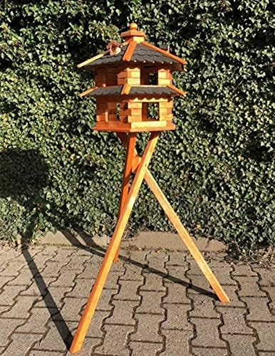 Vogelvilla wetterfest von L bis XL Futterhaus Vogelhaus mit oder ohne Ständer in Braun mit Rot, Grün