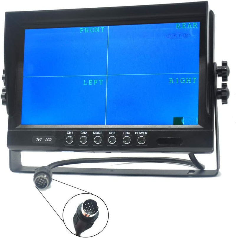 Pardarsey 9" TFT LCD Auto Rückansicht Quad Split Monitor, Fernbedienung, 4-Kanal 4-PIN Stecker Video