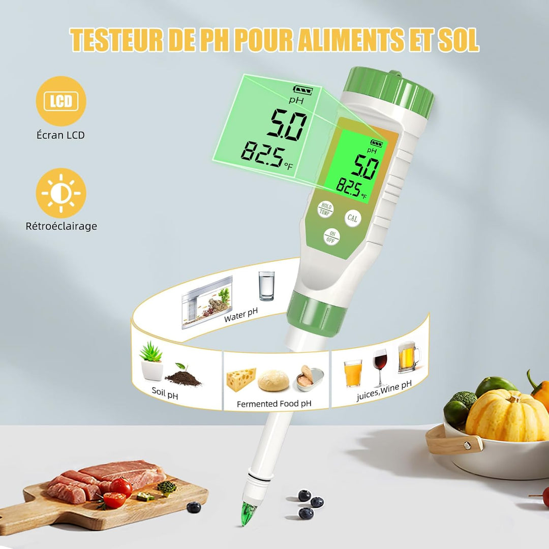 Multifunktionale Digitale pH-Meter für Lebensmittel, Hohe Präzision Garten Boden pH Messgerät Kit mi