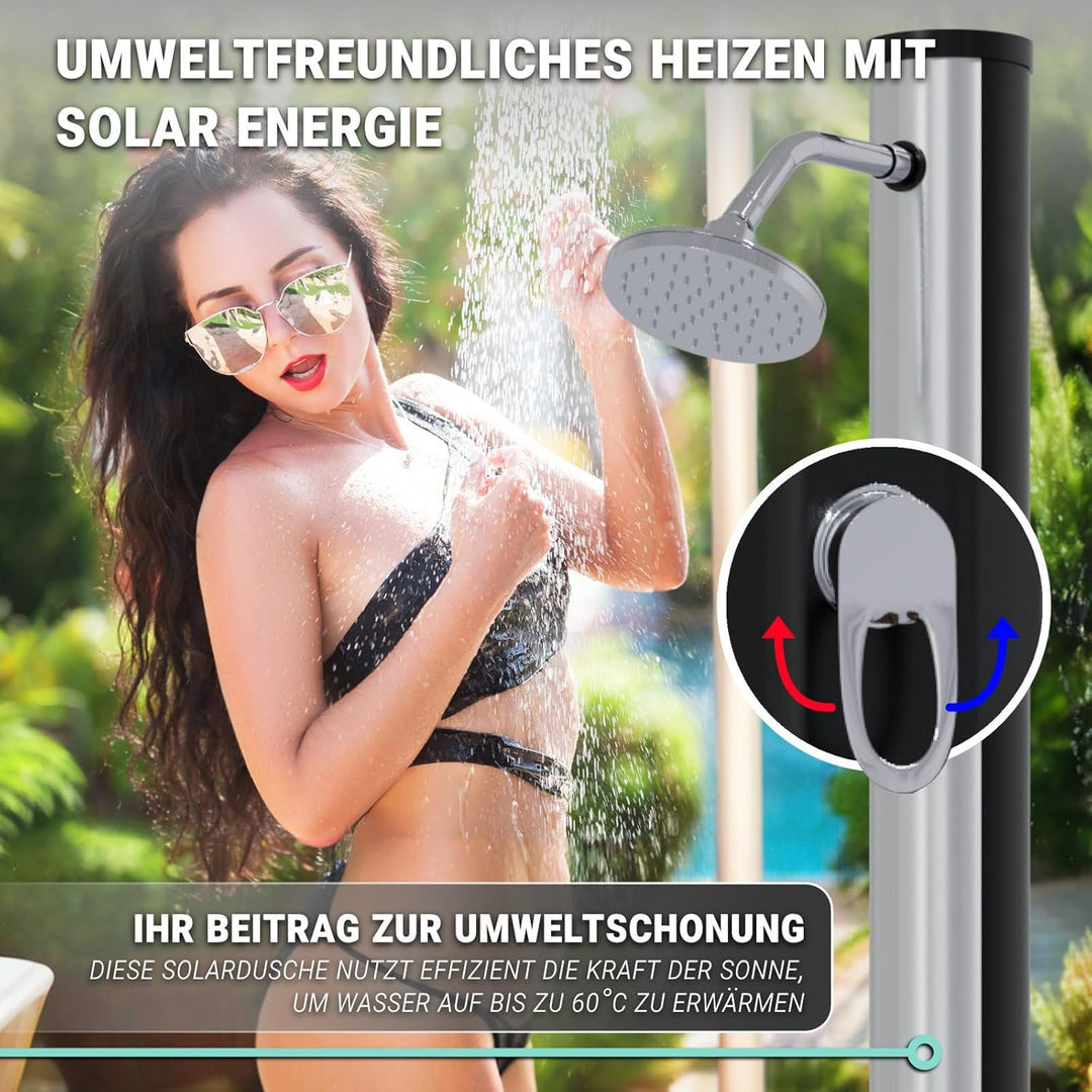 HAGO Solardusche | 20L | rund | Schwarz/Silber | Pooldusche | Campingdusche | Gartendusche | Outdoor
