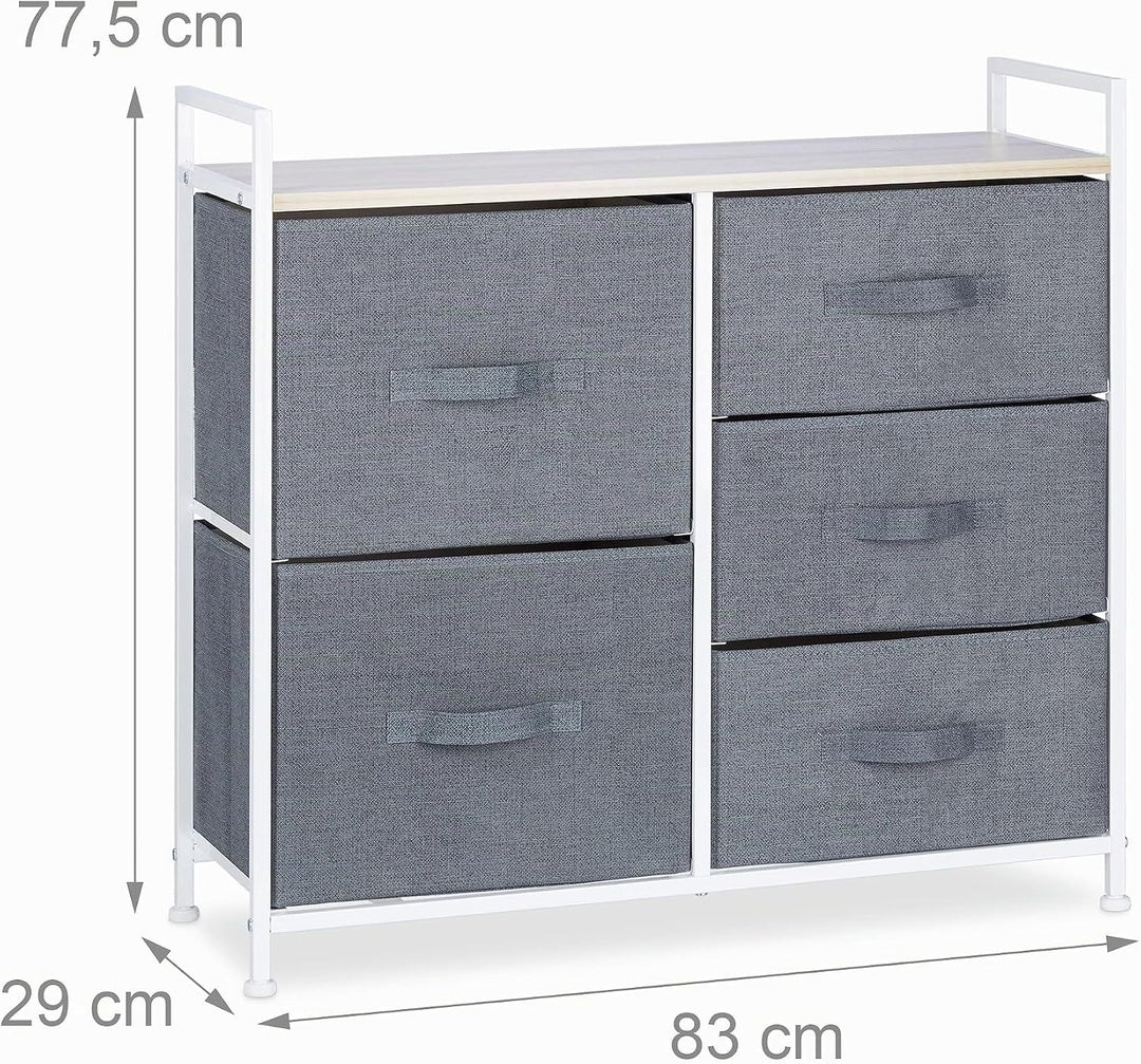 Relaxdays Regalsystem, 5 Stoff-Schubladen, HxBxT: 77,5 x 83 x 29 cm, universale Schubladenbox, Metal