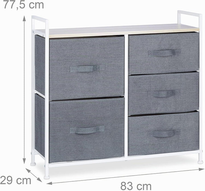 Relaxdays Regalsystem, 5 Stoff-Schubladen, HxBxT: 77,5 x 83 x 29 cm, universale Schubladenbox, Metal