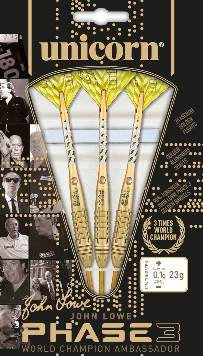 Unicorn Steel Darts World Champion John Lowe Ambassador Phase 3 90% Tungsten Steeltip Darts Steeldar