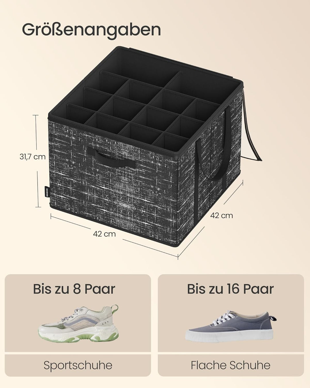 SONGMICS Schuh-Organizer, 2er Set, jeder für bis zu 16 Paar Schuhe, Schuhaufbewahrung, Griffe, trans