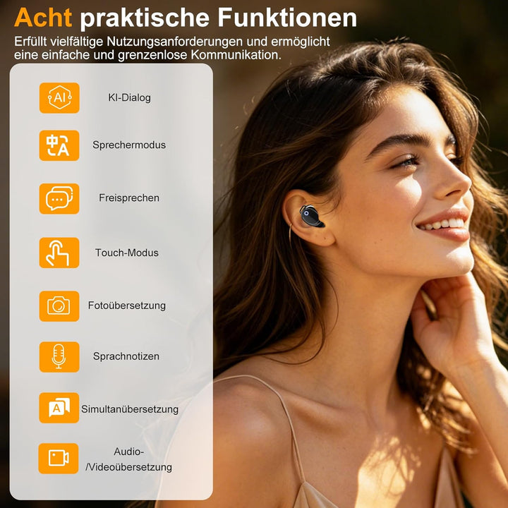 KI Übersetzer Kopfhörer, 159 Sprachen Übersetzungskopfhörer mit Touchscreen & App, Bluetooth 6.0 In