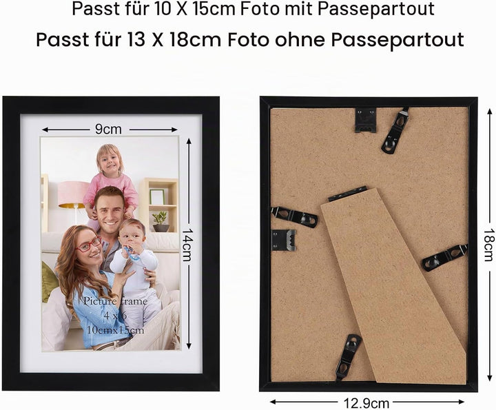 Giftgarden 10 Stück Bilderrahmen 10x15 cm mit Passepartout, Schwarz Fotorahmen Collage Set für 13x18