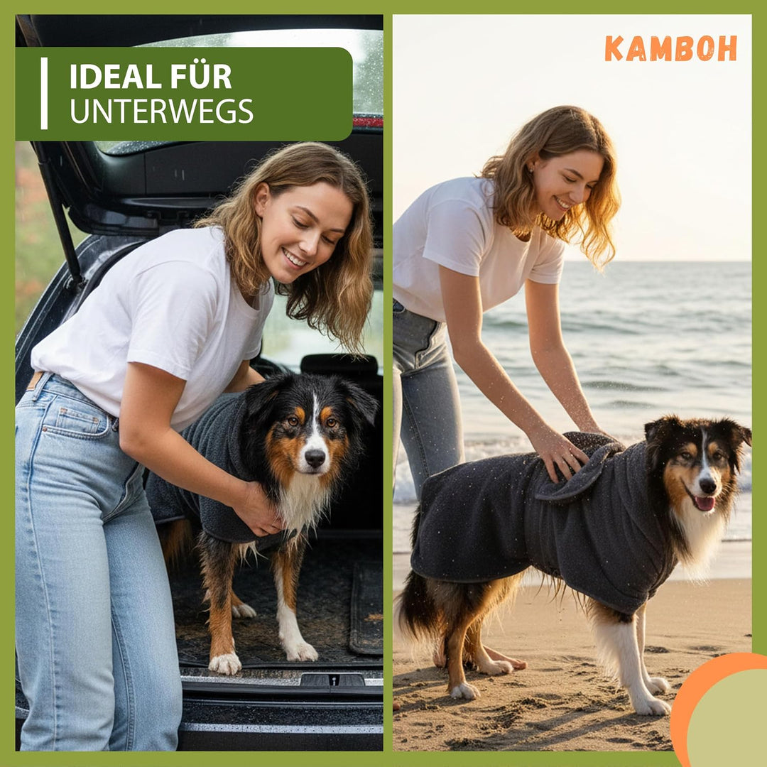 Kamboh® - Premium Hundebademantel inkl. Pfoten-Handtuch 100% Frottee-Baumwolle (Gr. L grosse Hunde 1