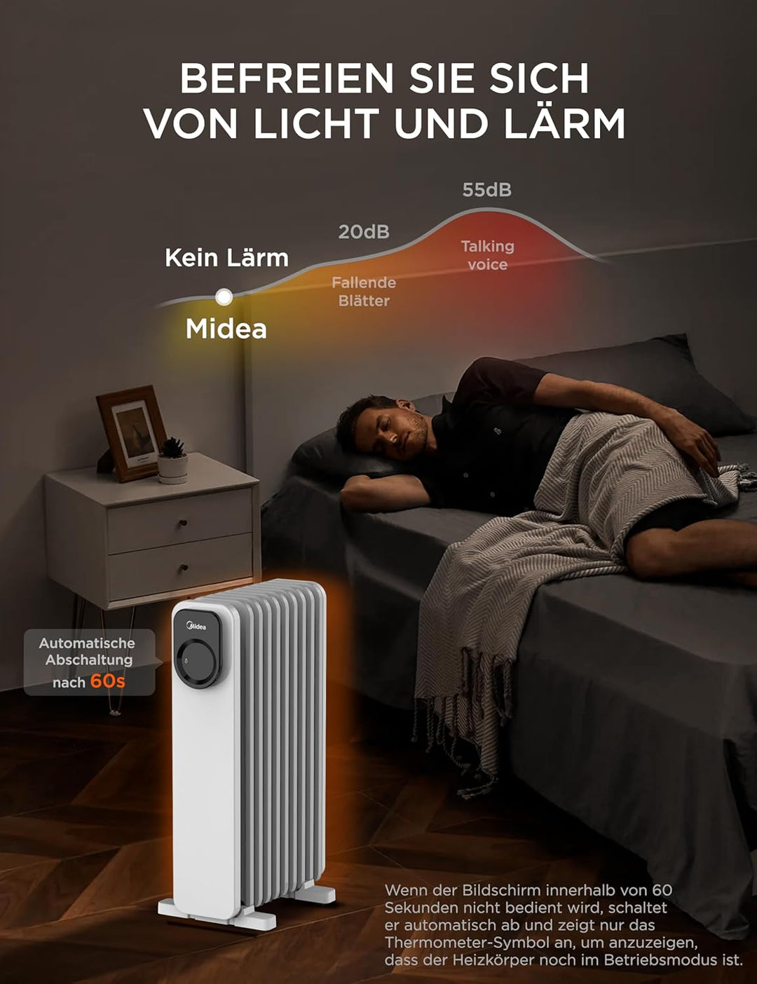 Midea NY2009-24UR Ölradiator, Mobile Elektroheizung 9 Rippenmit Fernbedienung und LED Touchscreen，Ra