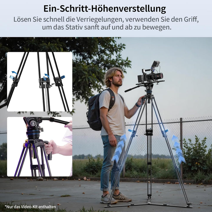SIRUI SQ75A Aluminium Videostativ mit Hydraulik-Fluidkopf S5 | 178cm Schnellaufbau-System | Stufenlo