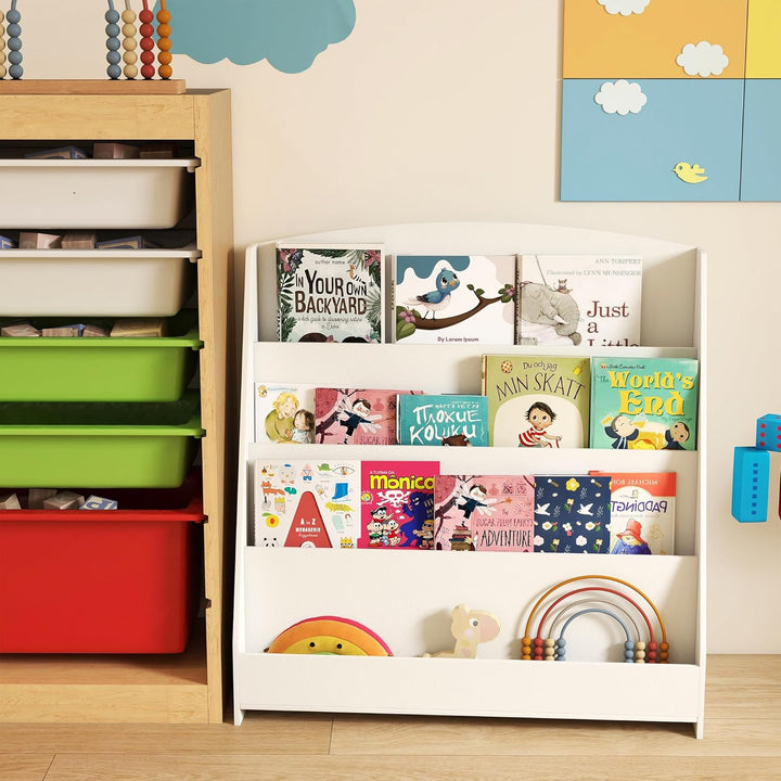 4-stöckiges Kinderbücherregal aus Holz mit 4 Einlegeböden, bücherregal Kinder für Kinderzimmer Kinde