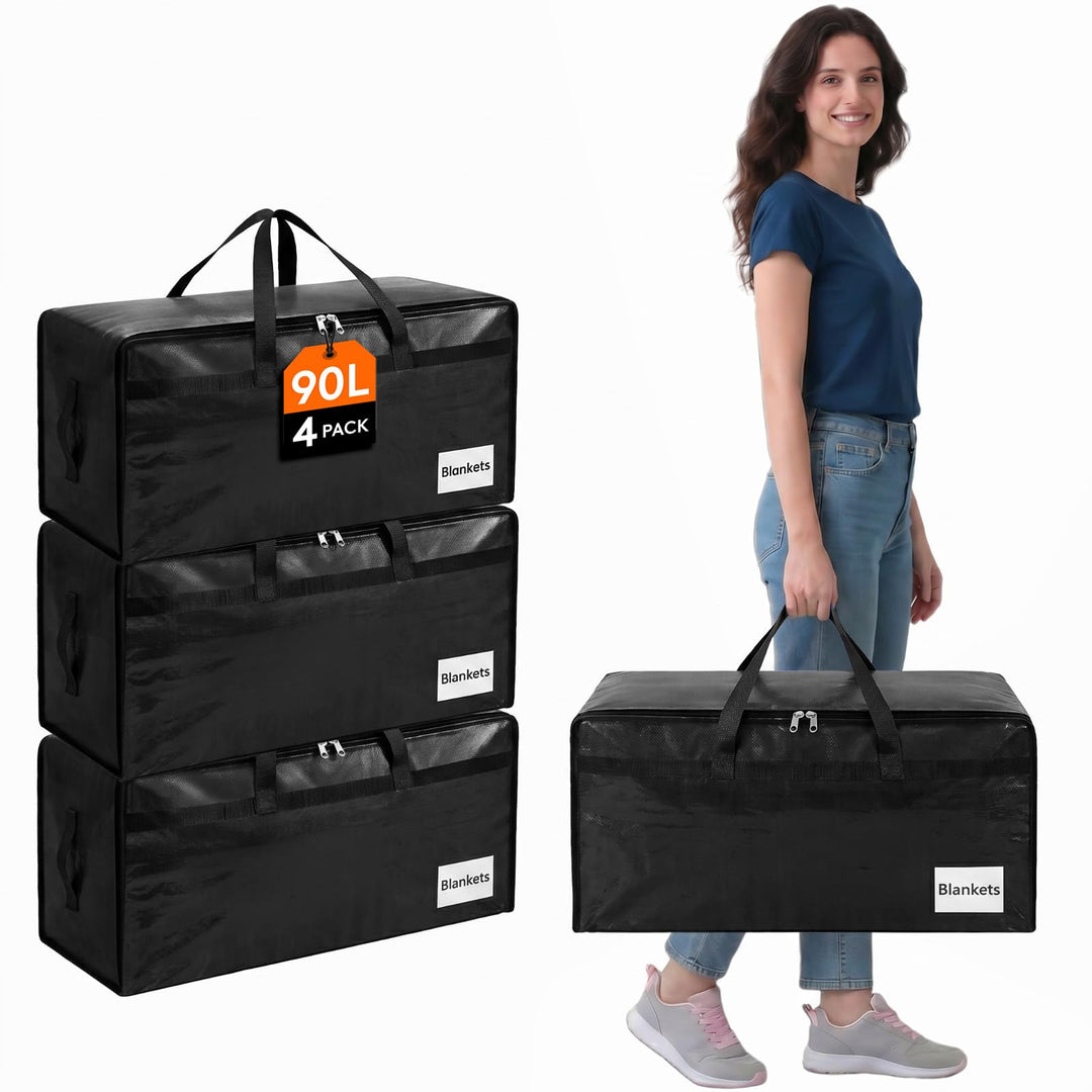 Lifewit 4 Stück 90L Umzugstaschen mit Griff, Aufbewahrungstasche für Bettdecken, Grosse Tasche mit R