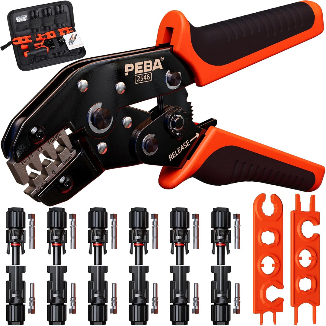 PEBA Solar Crimpzange Set für 2.5/4.0/6.0mm² Solarpanel PV Kabel, mit 12 Stk Male/Female Solarpanel