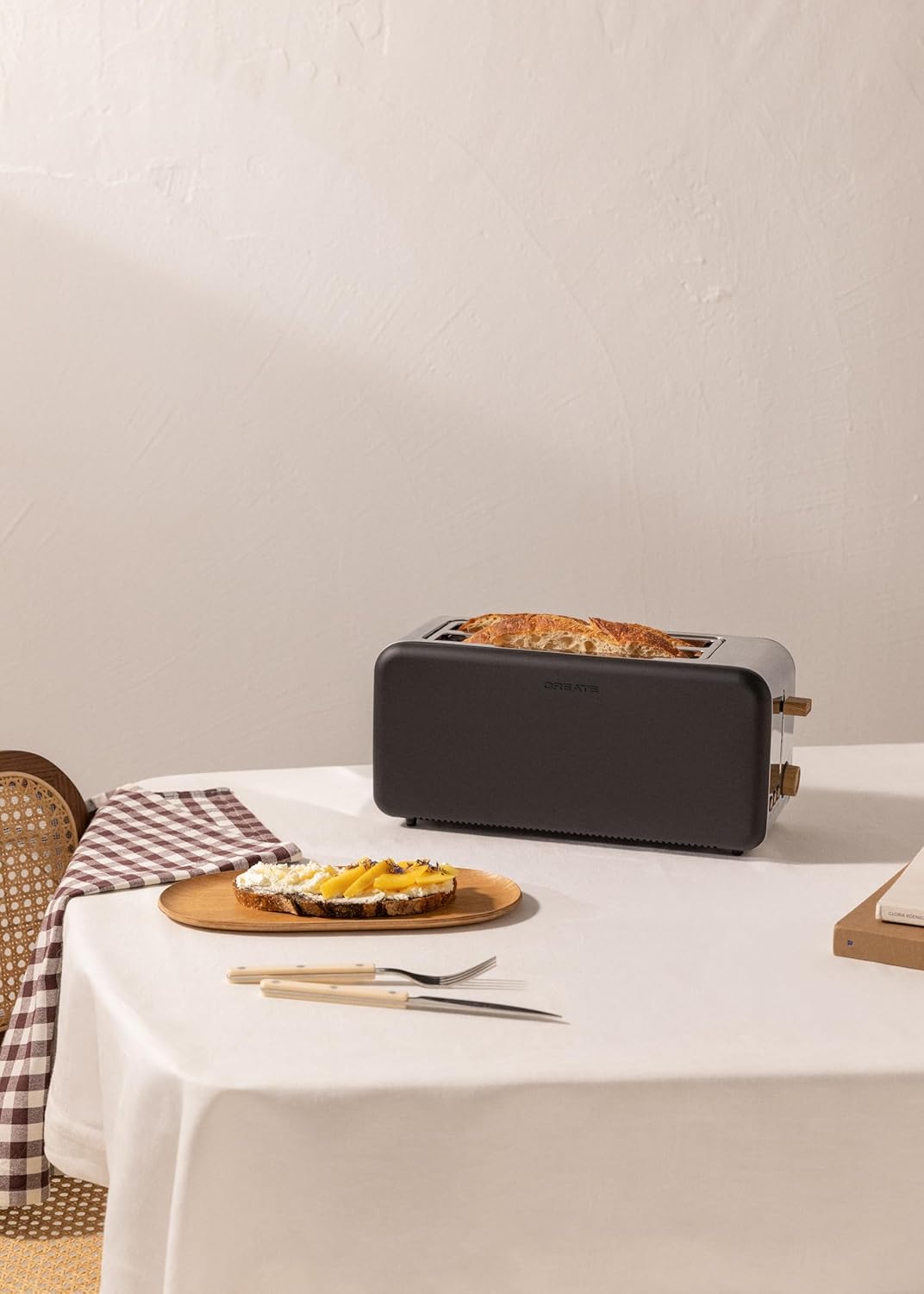 CREATE/TOAST RETRO XL/Toaster Schwarz / 6 Leistungsstufen, Krümelschublade, Thermostat, Auftauen, Au