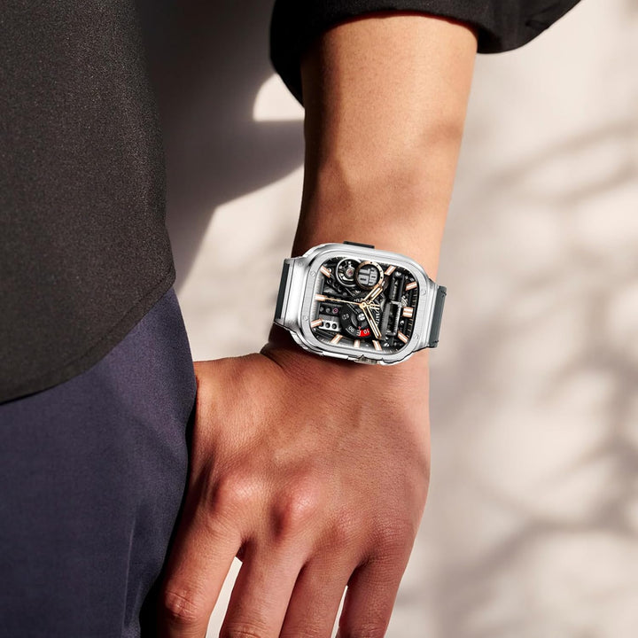 SUPLINK Metallgehäuse mit Lederarmband Kompatibel mit Apple Watch Armbändern 49mm,Robuste Edelstahl