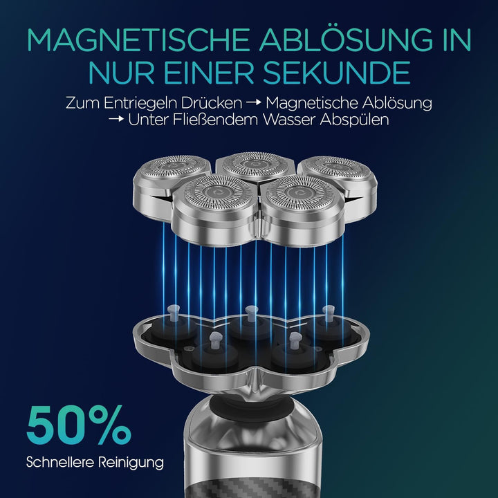 VOYOR Rasierer Herren Elektrisch, 5D-Drehköpfe, Nass- und Trockenrasierer | Elektrorasierer Herren R