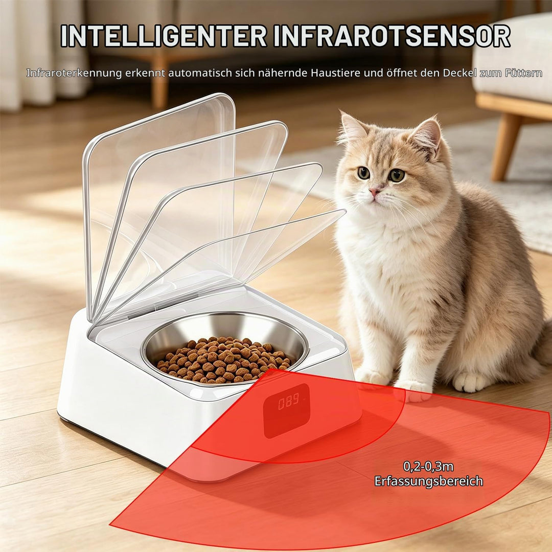 Nassfutterautomat für Katzen, 350ml Katzenfutter Automat mit Infrarot Sensor, Automatischer Futterna