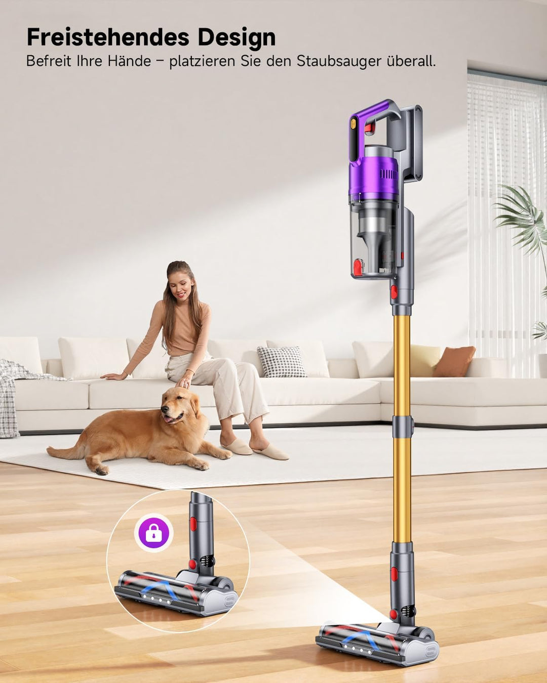 Akku Staubsauger, 55KPa/680W Staubsauger Kabellos mit Smart Display Bis zu 75 Minuten Laufzeit Cordl