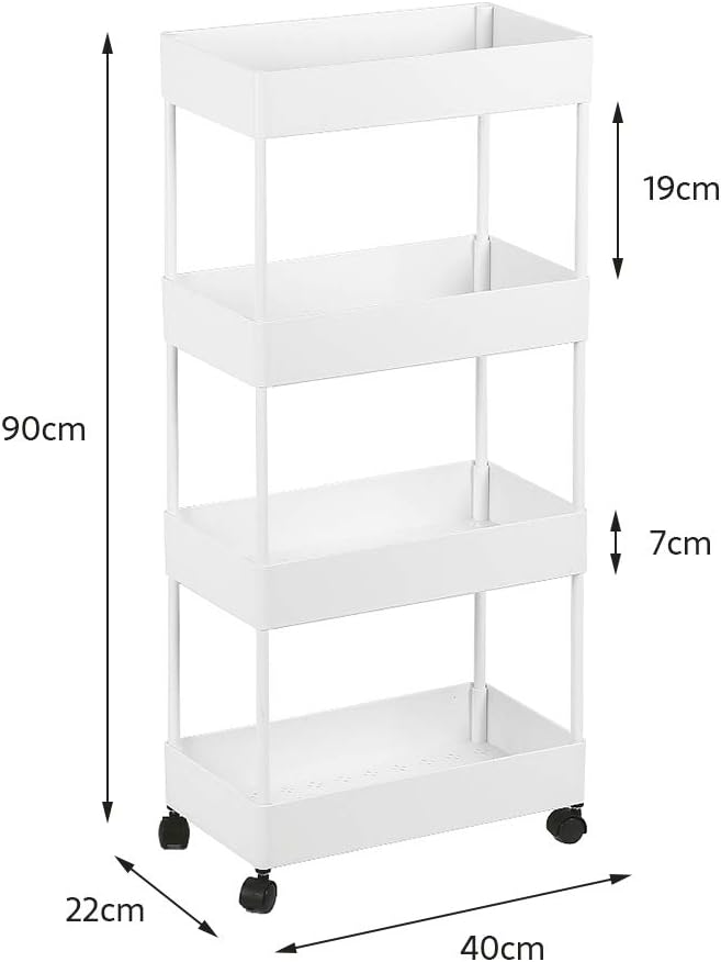 Wefun 4 Schichten Nischenregal Aufbewahrung Badregal Ordnungswagen mit Rollen zum Küche Wohnzimmer S