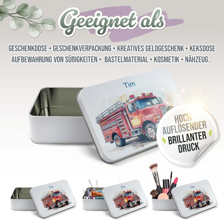 Print Royal PR Erinnerungsbox für Kinder mit Name - Feuerwehr - Blechdose bedrucken, Geschenkdose -