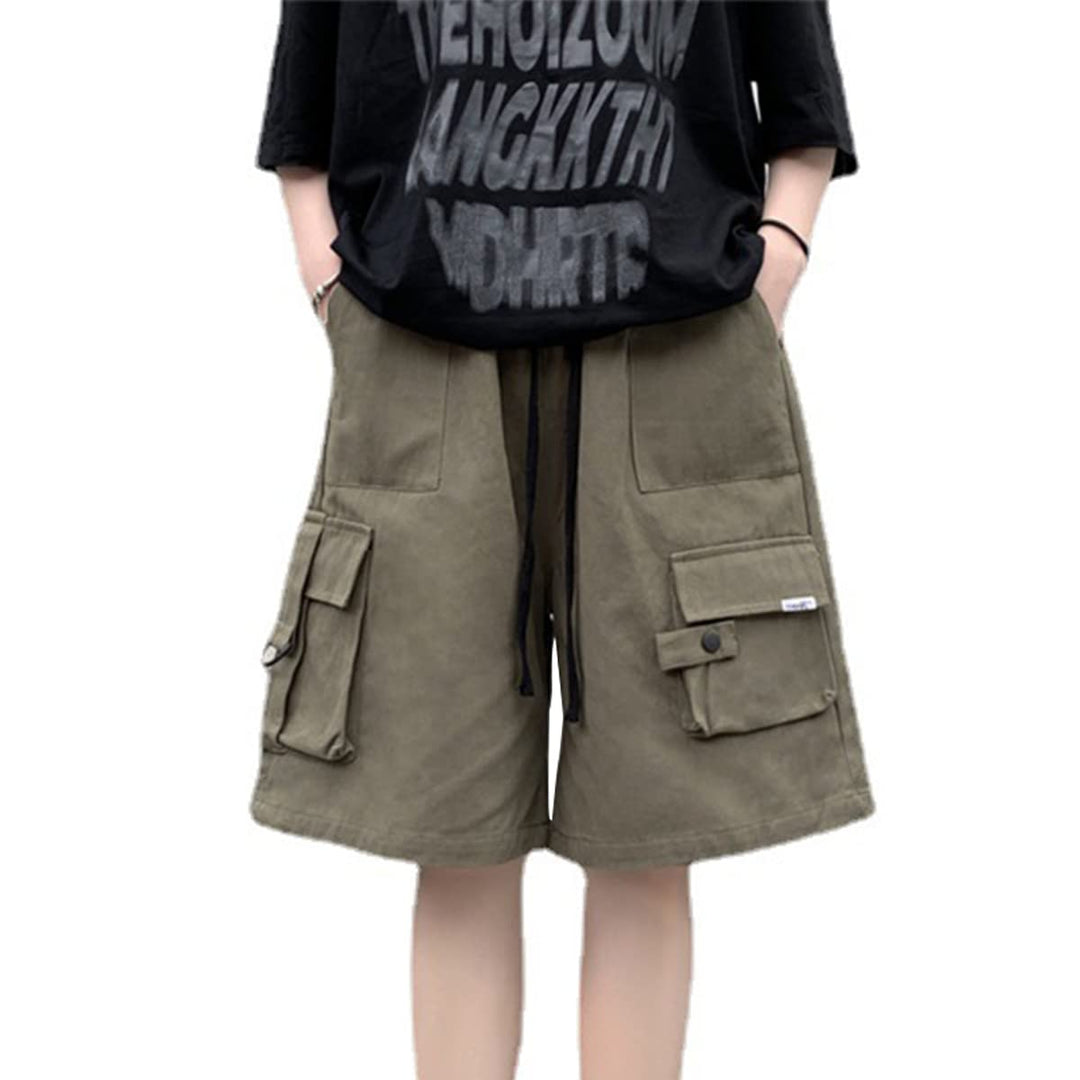 Kurze Hose Damen Knielang Bermuda Cargo Shorts Sommer Loose Fit Casual Harajuku L Army Green, L Army