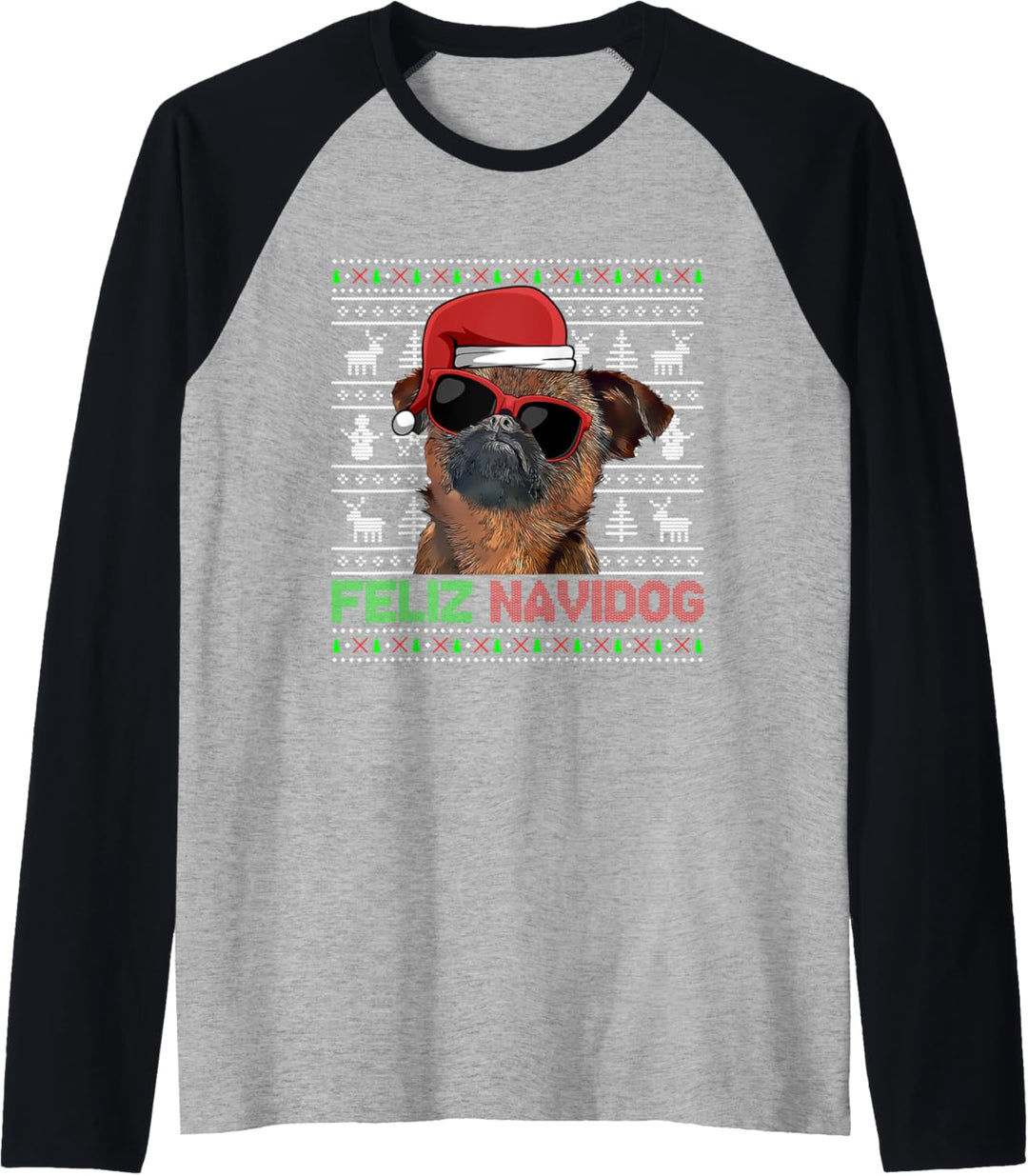 Brüsseler Griffon Hund Feliz Navidog Funny Christmas Raglan