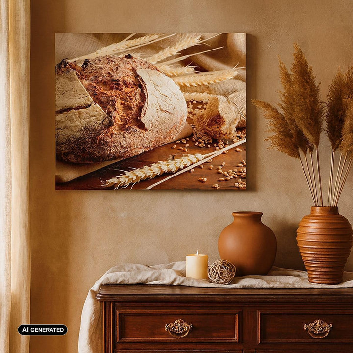 Bilder auf Leinwand 100x70cm Leinwandbild Brot Bäckerei Lebensmittel Roggen Gross Wanddeko Bild Schl