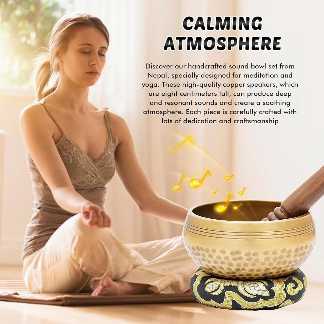 Tibetische Klangschalen Set, Handgehämmert in Nepal für Meditation, Singing Bowl mit Holz Klöppel Kl